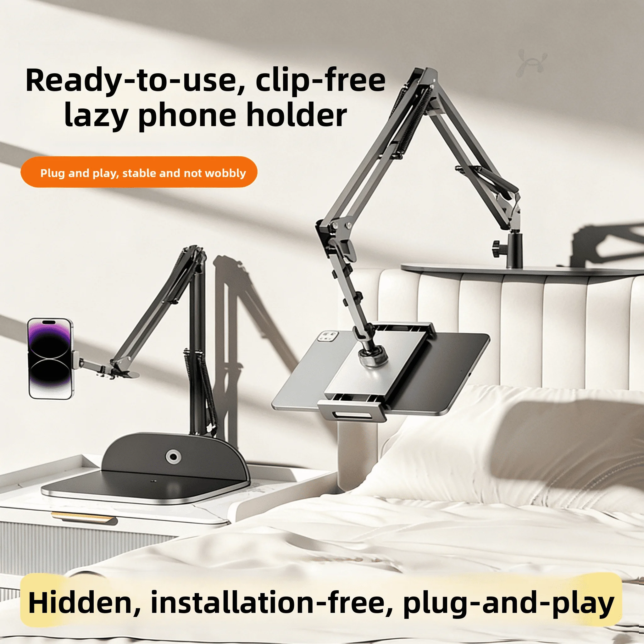 

Hidden Folding Tablet Stand, Phone Bedside Holder, Computer Cantilever, 360-Degree Desktop Live Streaming