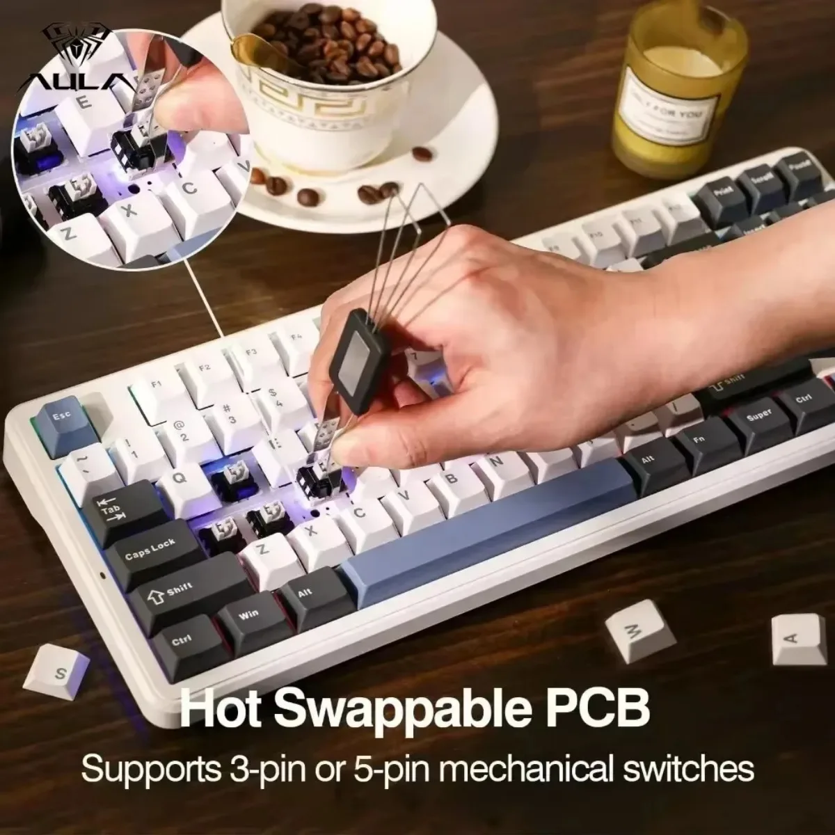 AULA Bluetooth Mechanical Keyboard F65/F75/F87pro/F99Pro/F108pro RGB Hot-Swap Gasket Tri Mode Wireless Customized Games Keyboard