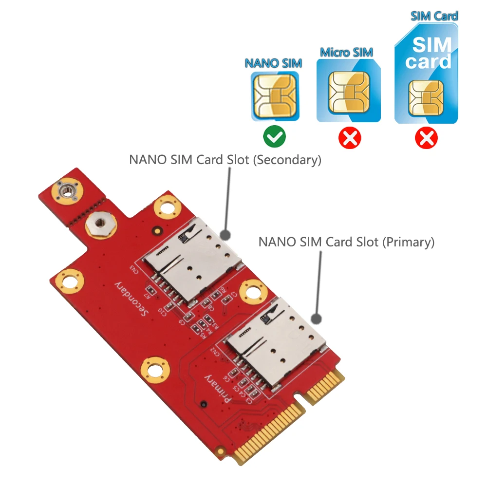 M.2 Key B to Mini PCI-e Adapter with 2 NANO SIM Card Slots NGFF M2 to Mini PCI Express PCIe for 3G 4G 5G Module