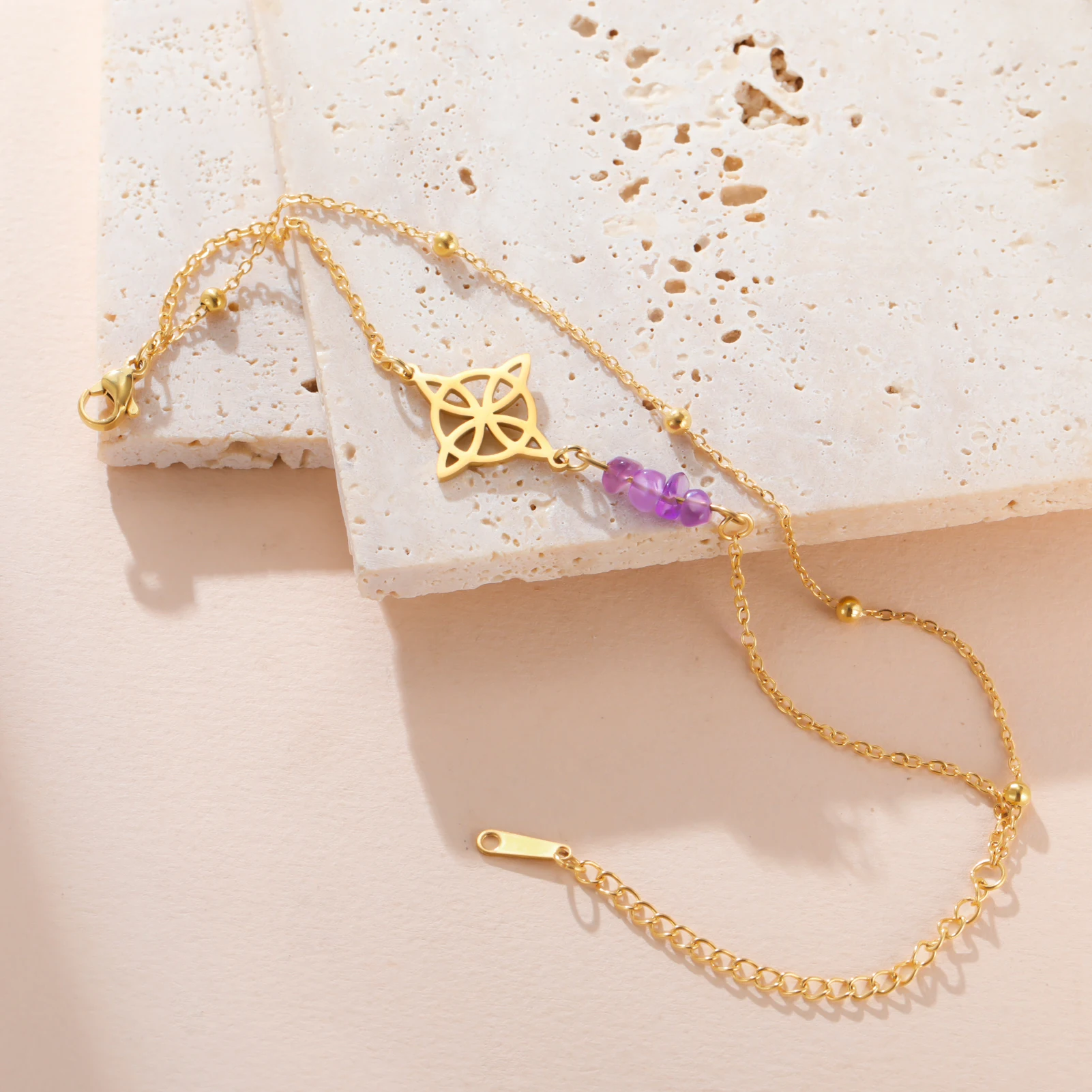 COOLTIME Amethyst Hexenknoten Armband für Frauen Edelstahl Gold Farbe Hexe Schmuck Geschenk Großhandel – Detail 10
