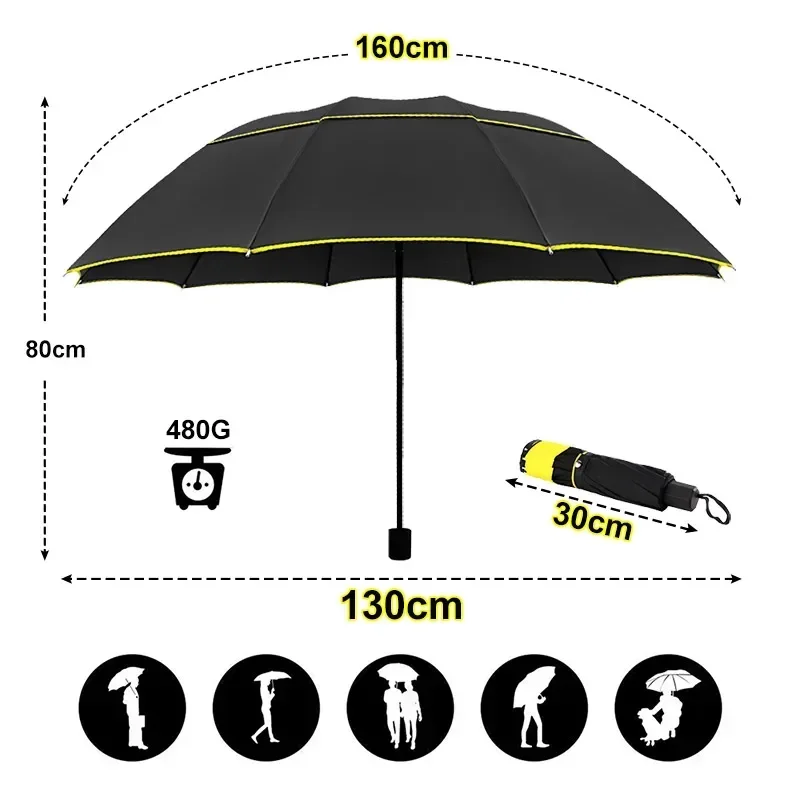 130cm Big Double Layer Umbrella Men Rain Woman Windproof Large Portable Umbrella Male Women Sun 3 Floding Outdoor Big зонтичный