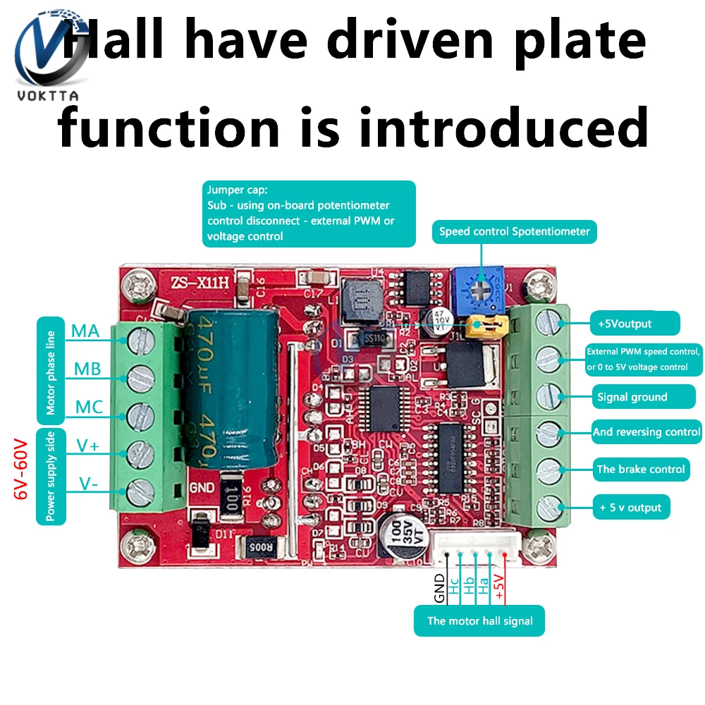 Imagem -03 - Bldc Trifásico dc Brushless Motor Controller Pwm Hall Motor Control Driver Board Controlador de Velocidade do Motor Dc660v Dc9-60v 400w