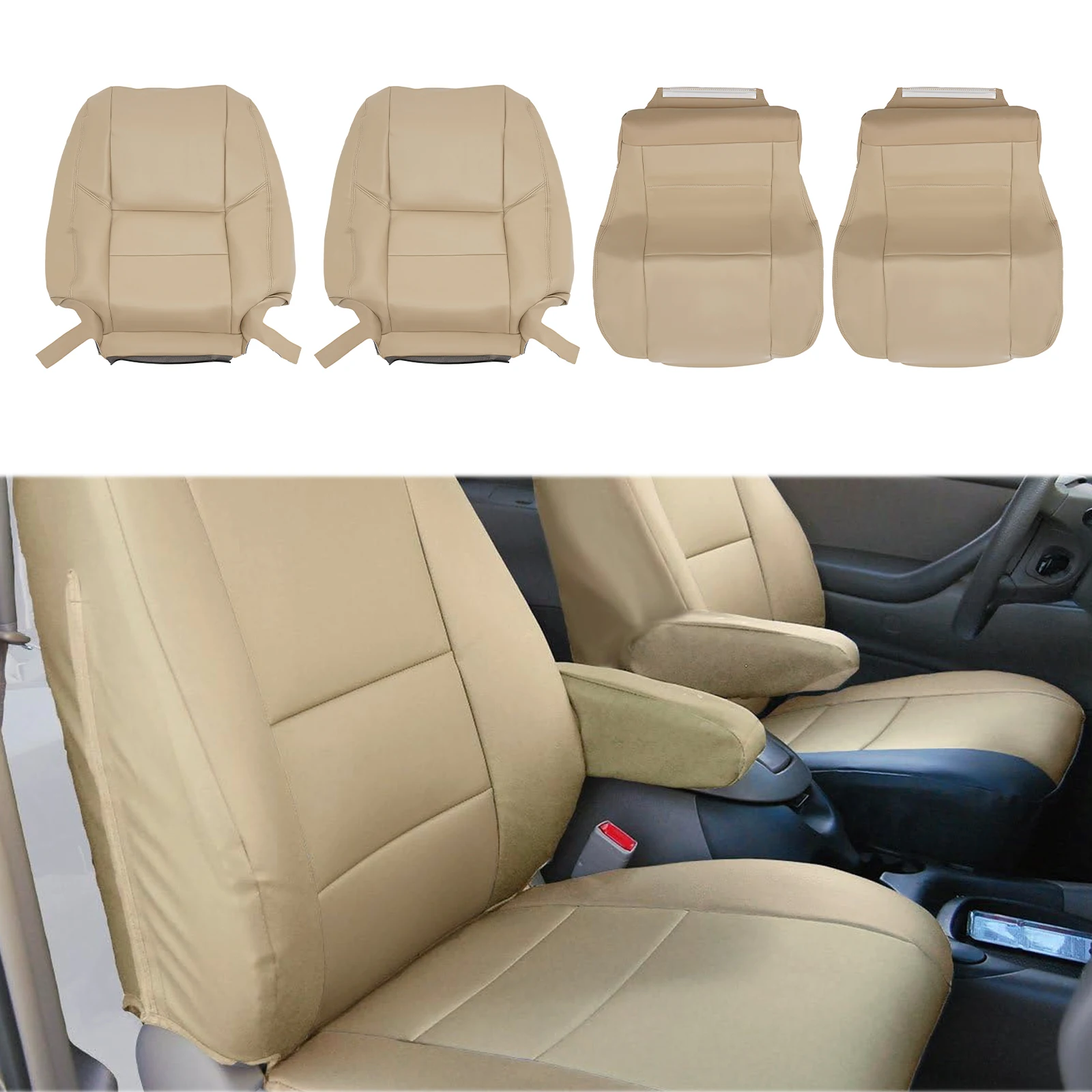 For 2000-2004 Toyota Tundra/2000-2007 Toyota Sequoia Driver PU Seat Cover Tan Driver Passenger Replacement Seat Cover