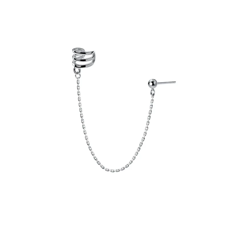 Enosola 925 Sterling Silver Earrings Women Ear Clip Cuff Chain Linked with Small Bead Stud ONE PIECE