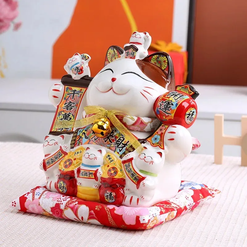 

14 Inches Large Ceramic Lucky Cat Piggy Bank Shop Opening Gift Front Desk Ornaments Children's Birthday Gifts Money Box Coin Jar