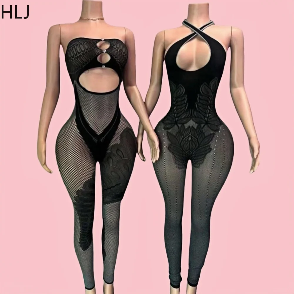 

HLJ Sexy Thick Knitting Hollow Bodycon One Pieces Jumpsuits Women Off Shoulder Sleeveless Slim Playsuit Fashion Stretchy Overall