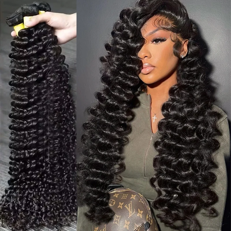 Real Human Hair Bundles Brazilian 1-4 Bundles 30 Inch Virgin Remy Hair Extensions For Women Sew In Quick Weave Loose Deep Wave