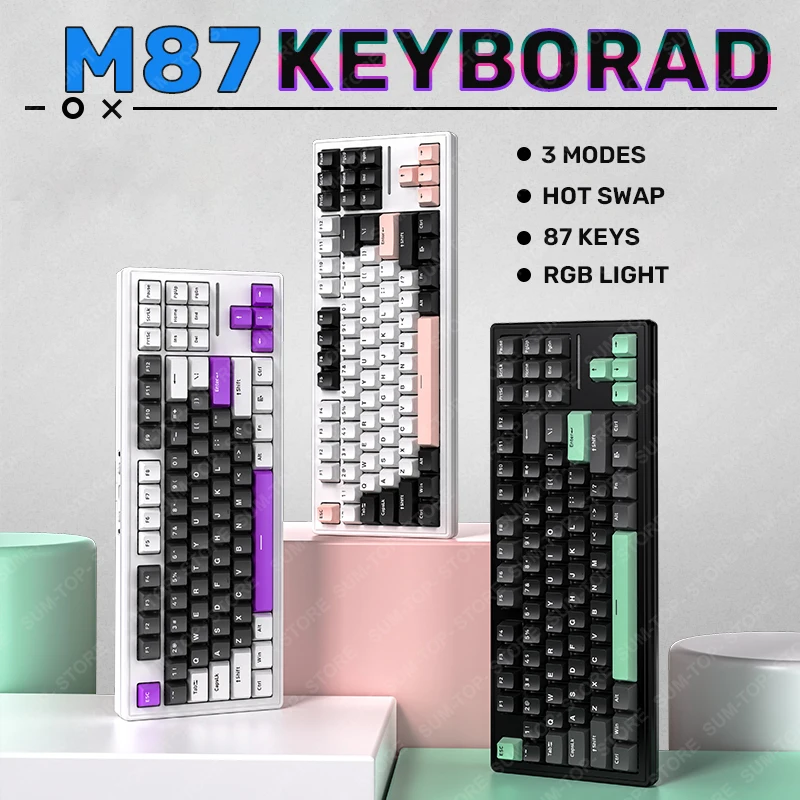 

SUMREDA M87 Mechanical Keyboard RGB Side Light Three Mode Hot Swap Gaming Keyboard Gasket PBT Keycaps Pc Gamer Accessories Gifts