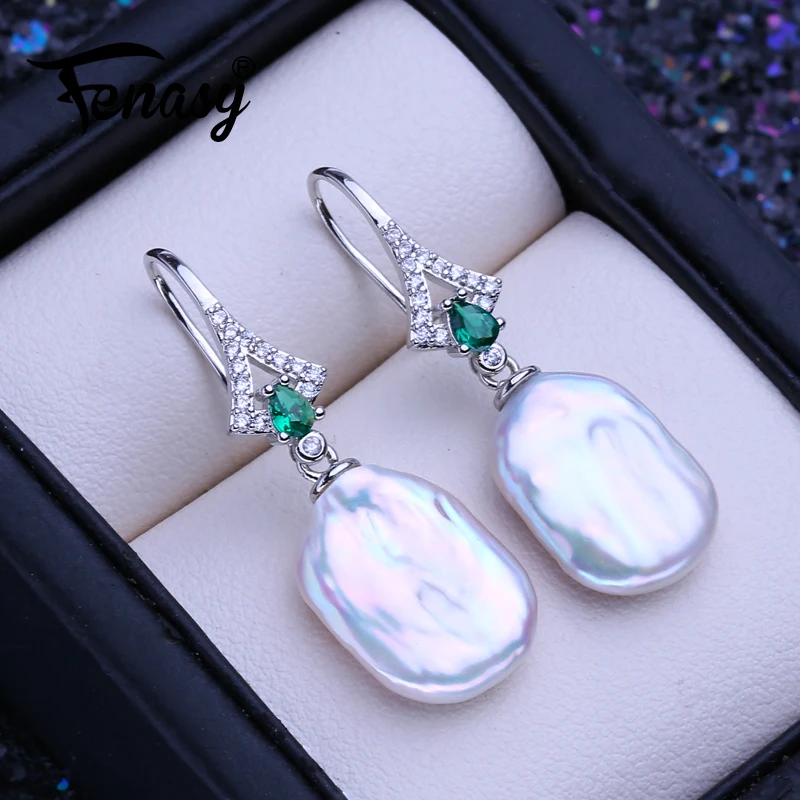 FENASY 925 Sterling Silver bizuteria 12-16mm naturalne duży barokowy słodkowodne kolczyki Drop eleganckie prezenty dla kobiet