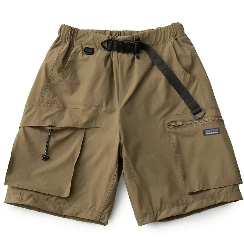Summer New Buckle Belt Ice Silk Retro Multi-pocket Cargo Pants