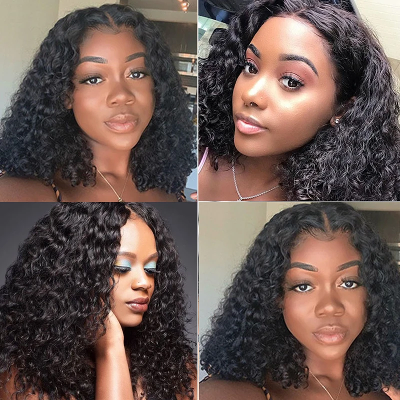 Kinky Curly Bob Wig Lace Front Human Hair Wigs For Women HD Transparent Full Lace Frontal Wig Glueless Wig Cheap Remy Human Hair