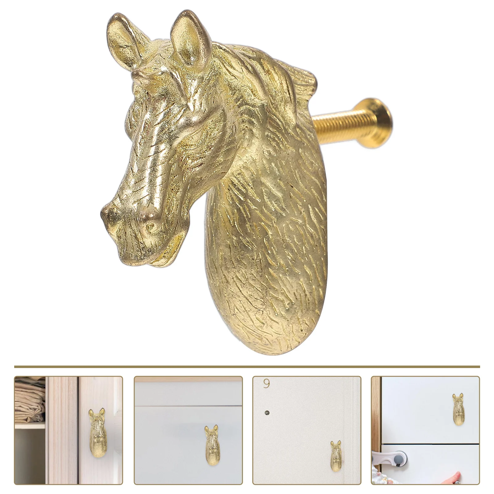 

Unicorn Handle Vintage Brass Animal Head Cabinet Door Knob Easy Install Drawer Pulls for Dresser Wardrobe Cupboard Furniture
