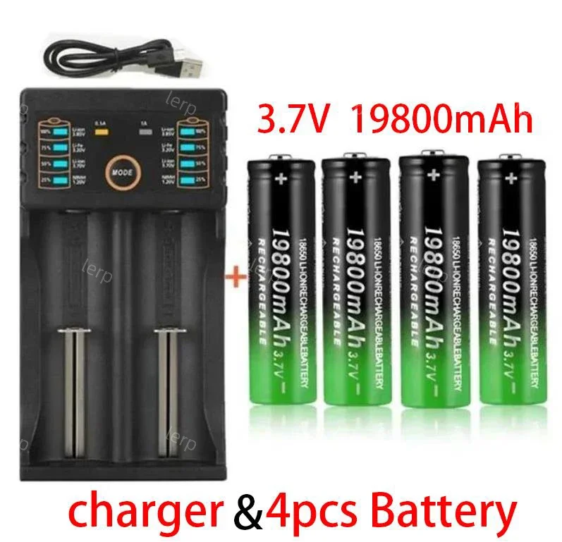 

New 18650 lithium battery+charger, 3.7V 19800mAh rechargeable battery, 201 charger, suitable for flashlights and headlights