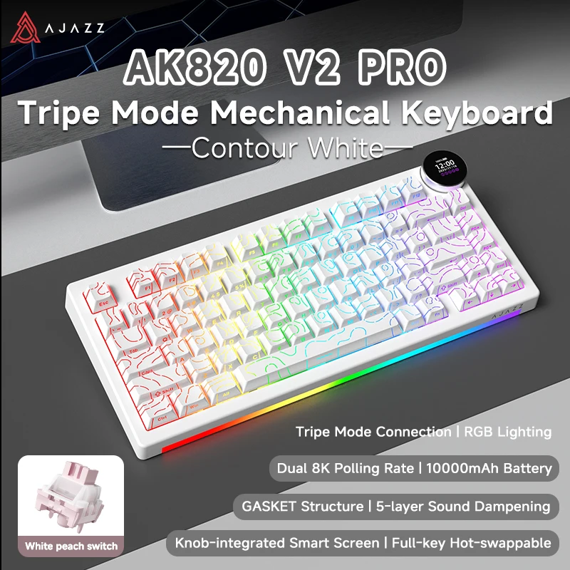AJAZZ AK820 V2 PRO Triple Mode Scherm Mechanisch Toetsenbord Dubbele 8K RGB Aangepast Toetsenbord