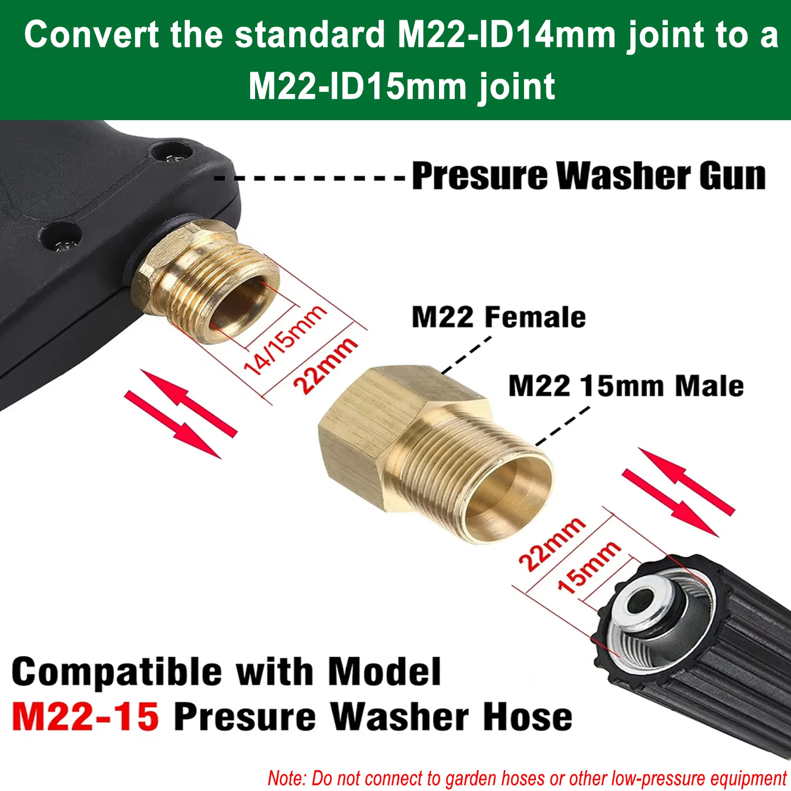 مسدس غسالة الضغط العالي مع مدفع رغوة ومجموعة محول M22-14/15، أداة تنظيف غسيل السيارات المحمولة للدراجات النارية