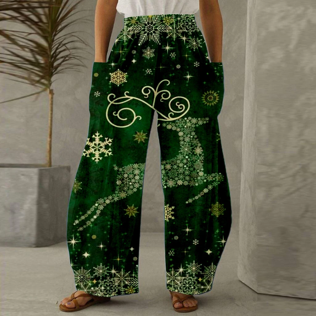 Pantalones de pierna ancha de cintura alta con estampado Digital 3d, pantalones sueltos, patrón de ciervo, Animal de bolsillo, moda, Europa y América, PantsWC5