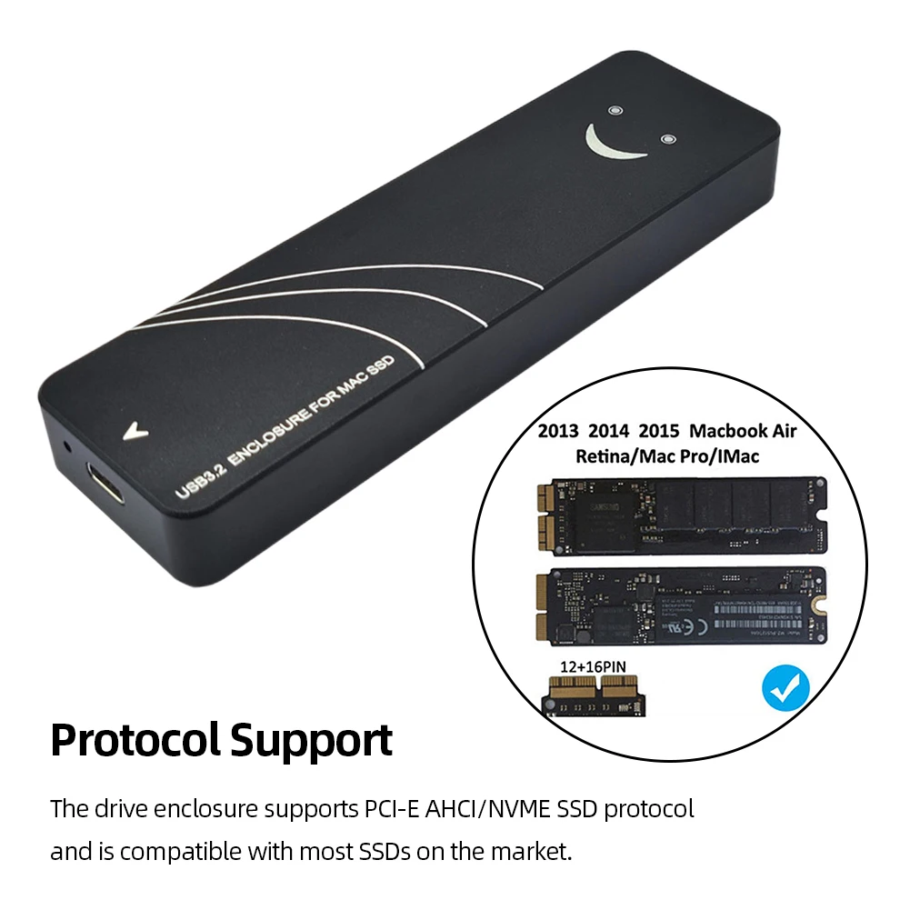 Solid State Drive External Enclosure PCI-E AHCI/NVME Protocol PCIe SSD Enclosure for MacBook Air/Pro2013-2017 SSDs