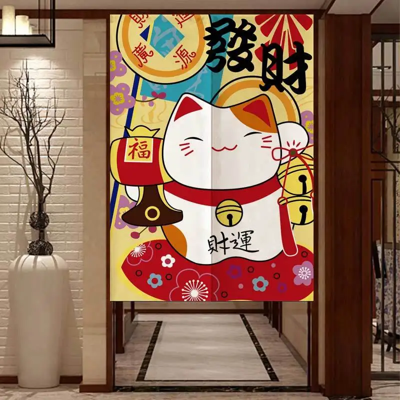 

Japanese Style Door Curtain Partition Curtain Lucky Cat Door Curtains, Toilet Half Curtain Kitchen Door Curtain Noren