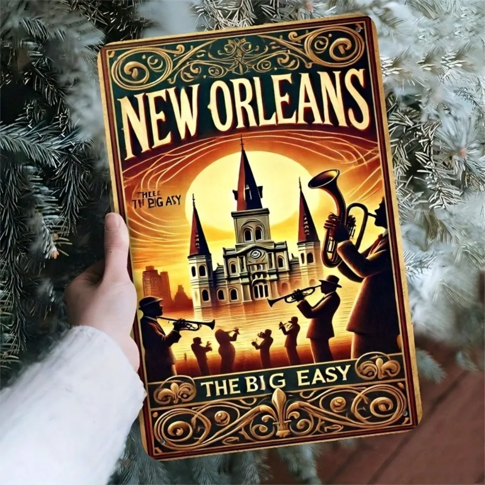 

Big Easy Metal Wall Art Decor: Vintage Iron Sign, Handcrafted 2D Flat Retro Scene Wall Deco
