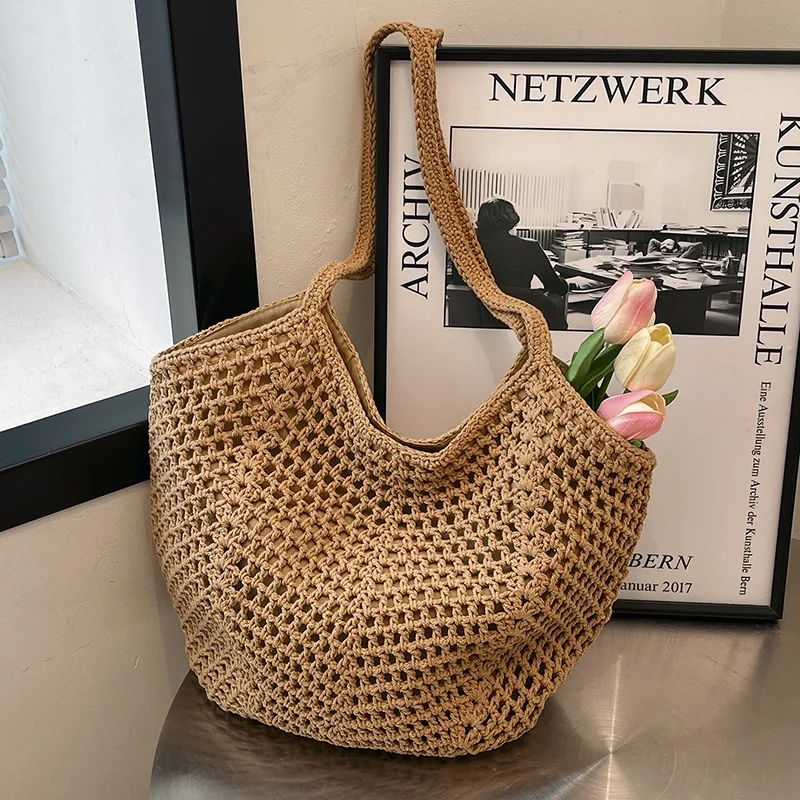 

Women's Large Capaci Woven St Bag 2025 New Spring Summer Casual Hollow out Single oulder Beach Vaion Beach Bag