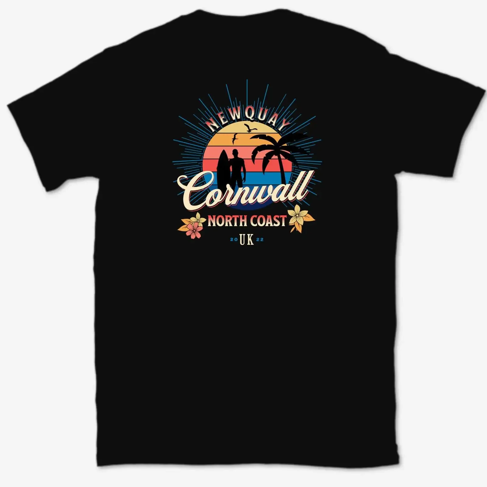 Surf Newquay Cornwall Cornish  T Shirt FREE Local Shipping to USA UK European Union vintage Washed Breathable homme