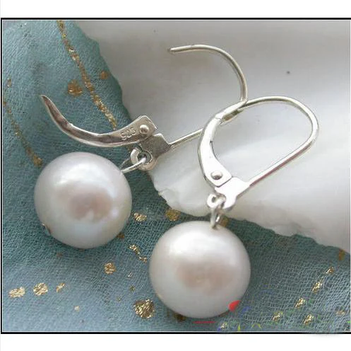 

New Arrival 10mm Round White Color Freshwater Pearl Dangle Earrings Genuine Pearl Jewelry Charming Women Gift