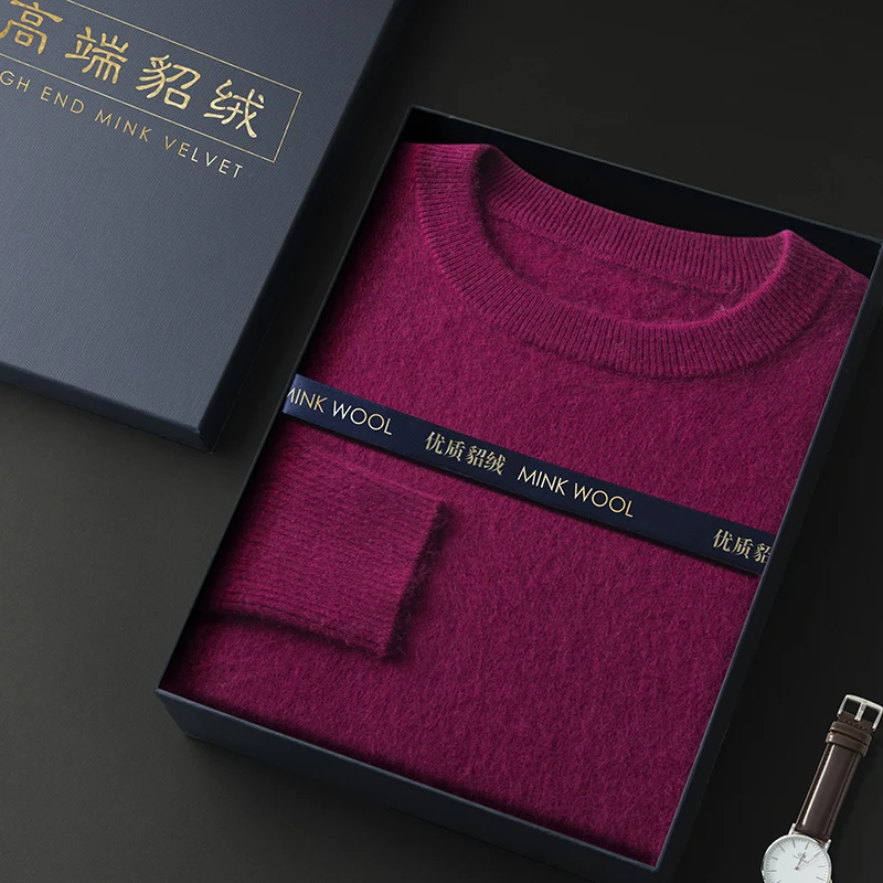 100% Mink Cashmere Sweater Women\'s Plus Size 5XL O-Neck Pullover Loose Knit Bottoming Shirt Long Sleeves Fat woman Solid Tops