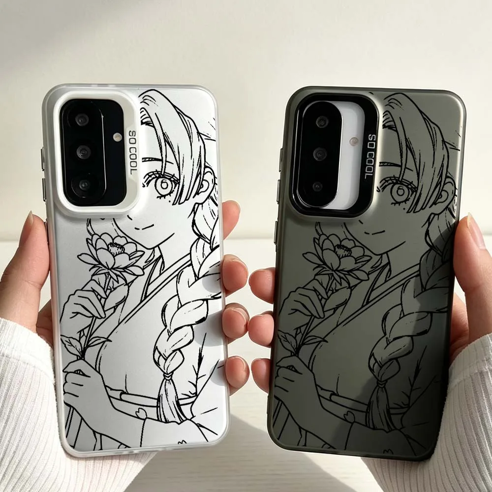 Elegant Anime Girl For Samsung Galaxy A06 A07 A16 A14 A22 A25 A26 A33 A35 A36 A55 A56 M55 Colored Silver Phone Case Soft
