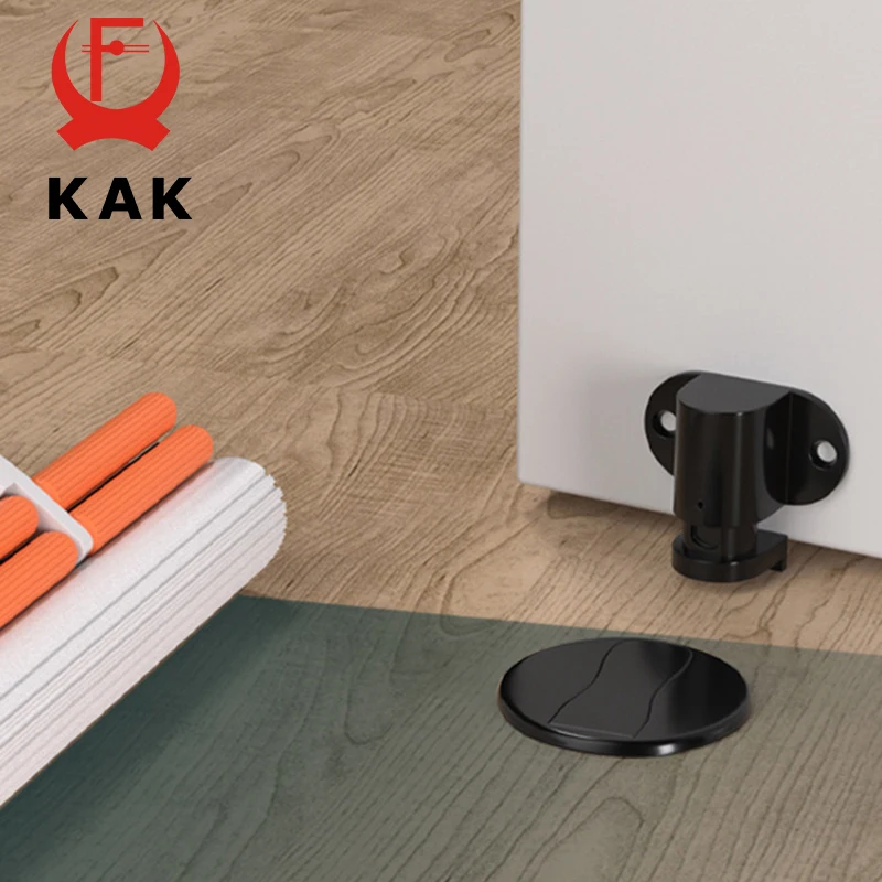 KAK Magnetic Door Stopper Punch-free Adjustable Zinc Alloy Door Holder Hidden Door Stop Floor Mounted Stop Door Hardware 6 Color