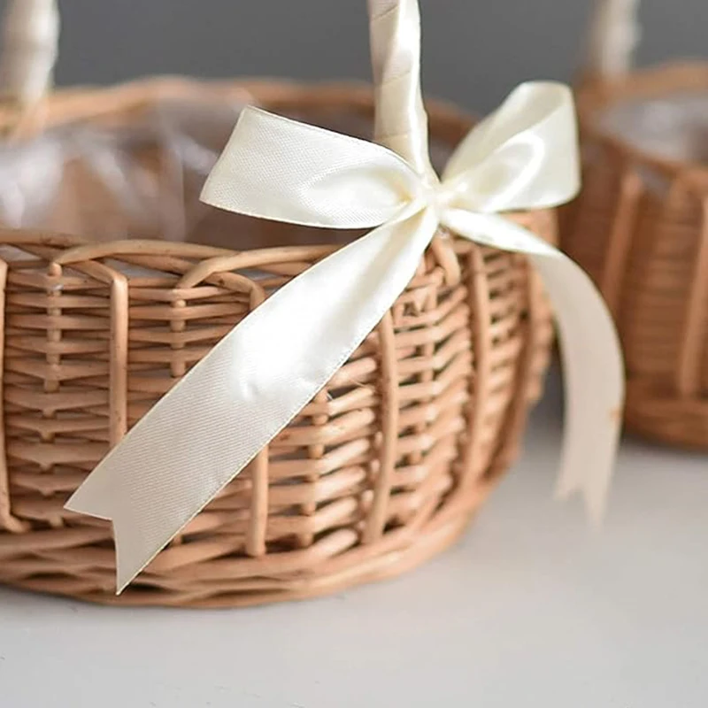 Wicker hand-woven flower child basket with handle and plastic plug-in Easter egg candy basket wedding flower child basket image 4