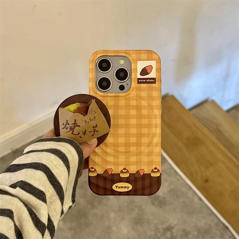 패션 귀여운 체크무늬 자석 휴대폰 케이스 아이폰 17 16 프로 15 14 프로 맥스 커버 스탠드 포함 마그세이프 케이스 만화 캐릭터 케이스