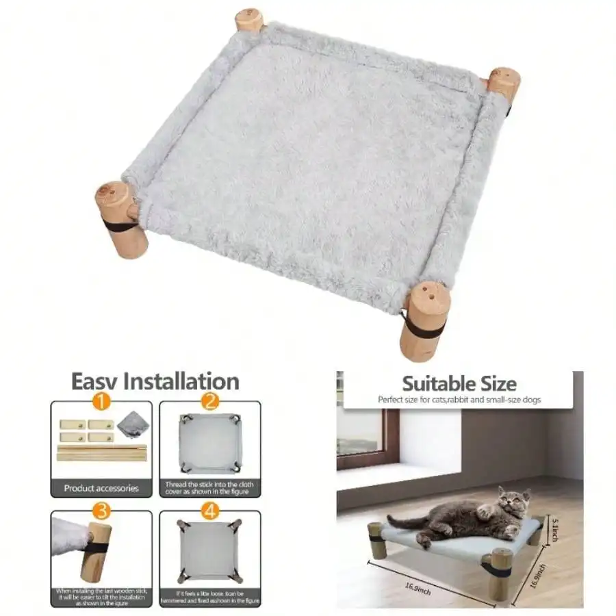 

Деревянная приподнятая лежанка/кровать для собак U2013 с плюшевой зимней тканью, мебель-лежанка для мелких собак и кошек U2013