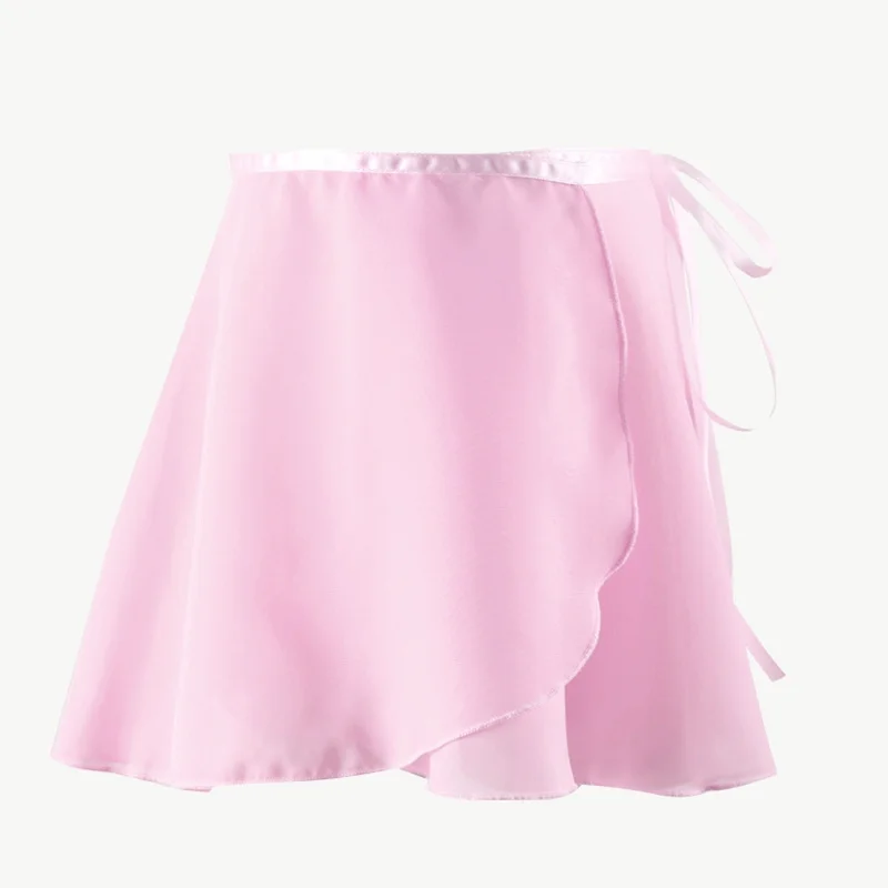 Hot Sale Kids Girls Children White Black Pink Lilac Blue Gray Wrapped Chiffon Ballet Dance Wear Skirt with ribbon