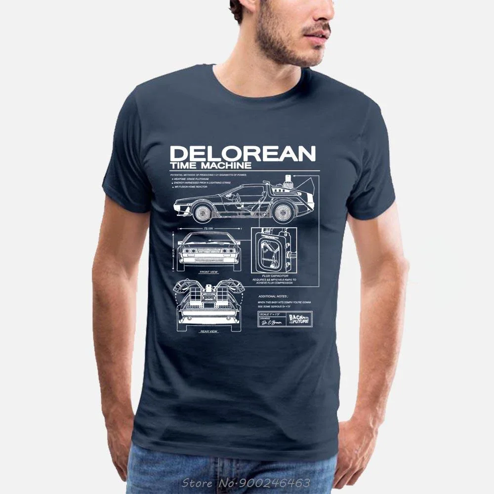 Back to the future with the Delorean Schematic3DT shirt, men\'s hip-hop casual statement crewneck short-sleeved streetwear top