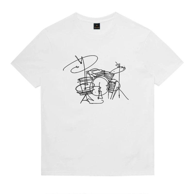 2026 Abstract Rockism Creative Lines Graffiti Drum Rack Short-sleeved Men Loose Cotton Round-neck T-shirt Women Summer Clothing