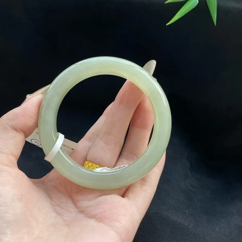 Hetian , Green, Regular Circle, Wide Flat Bar, Type Jade Bracelet