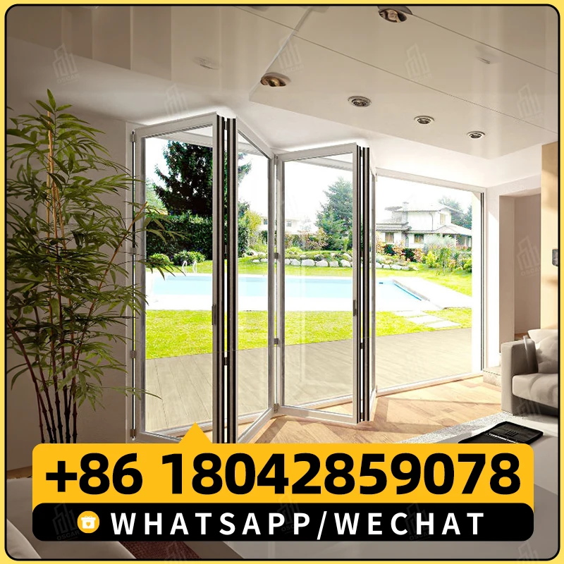 Vouwdeur voor buiten Moderne warmte-isolatie Aluminium dubbellaags gehard glas Patio Balkon Dubbele vouwdeur