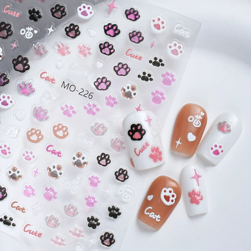 5d Embossed Nail Art Stickers Japanese Cute Jelly Cats Claws Adhesive Sliders Decals Decorations For Nail Tips Manicures