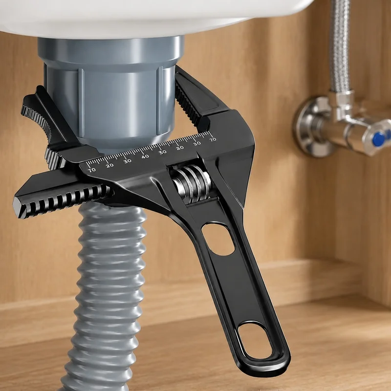 Durable Adjustable Pipe Wrench Featuring Broad Jaw for Efficient Bathroom Maintenance and Multi-Purpose Hand Tool Applications