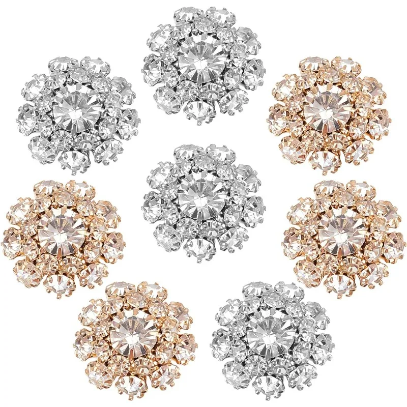 2 Colors 8PCS Rhinestone Shank Buttons Crystal Flower Embellishments Sew on Clothing Buttons Clothes DIY Jewelry Decoration