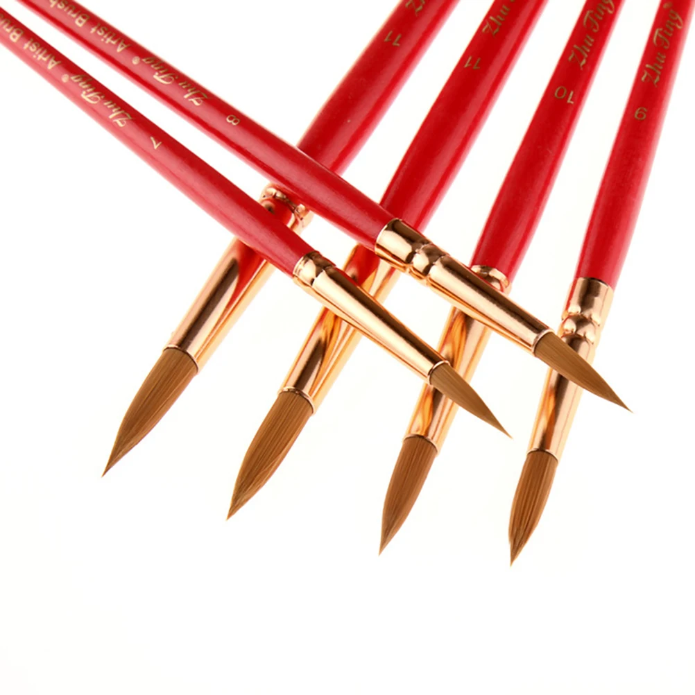 

Red Pole Watercolor Paint Brush Set Nylon Hair Art Supplies School Children Artists Oil Painting Petal Fine Smooth Flexible