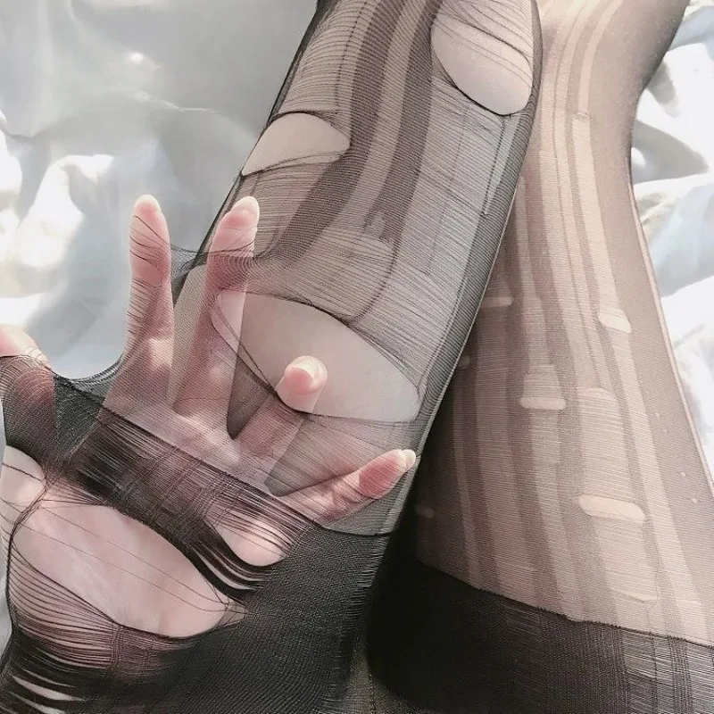 

Fashion Punk Tear Torn Strap Holes Tights Nue Sexy Lolita Gothic Spider Web Stockings Ladies Y2k Black Mesh Tights High Hosiery
