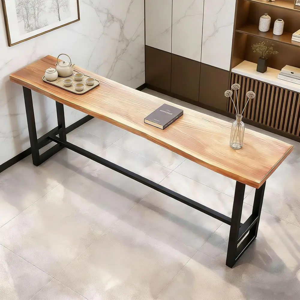 

Барный стол из натурального массива дерева, регулируемая высота, размеры 39-94, металлические ножки, идеально подходит для ресторанов и кухонь