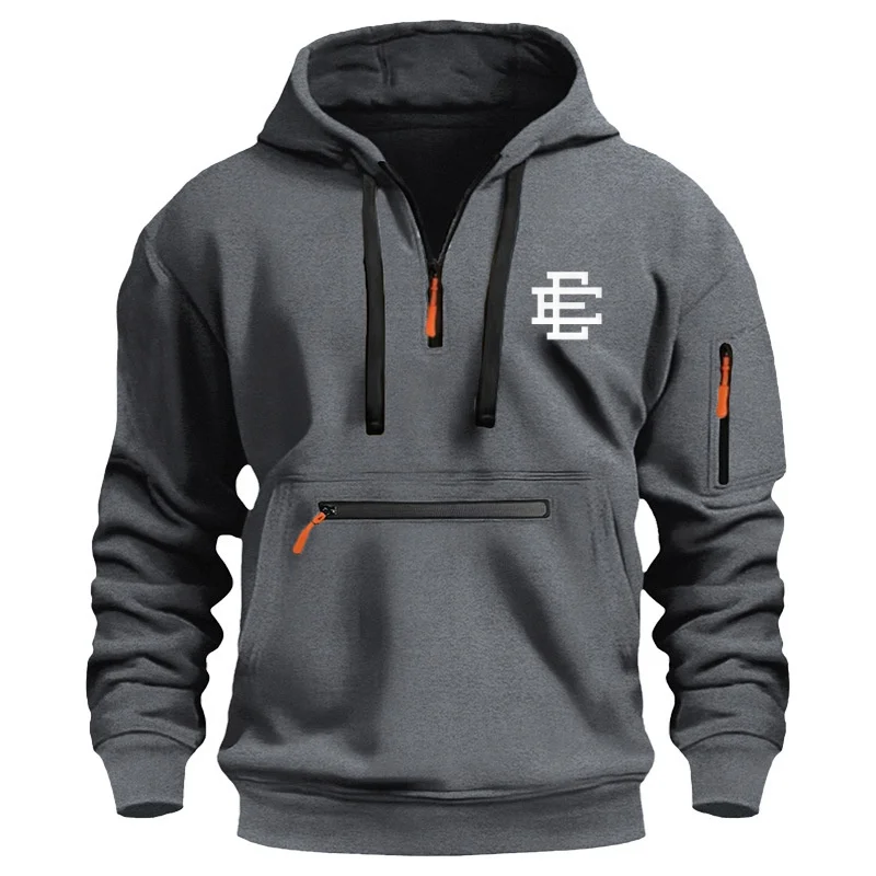 

Men's casual hoodie, a new autumn and winter fashion multi-pocket zipper large-sized loose long-sleeved sporty hooded pullover