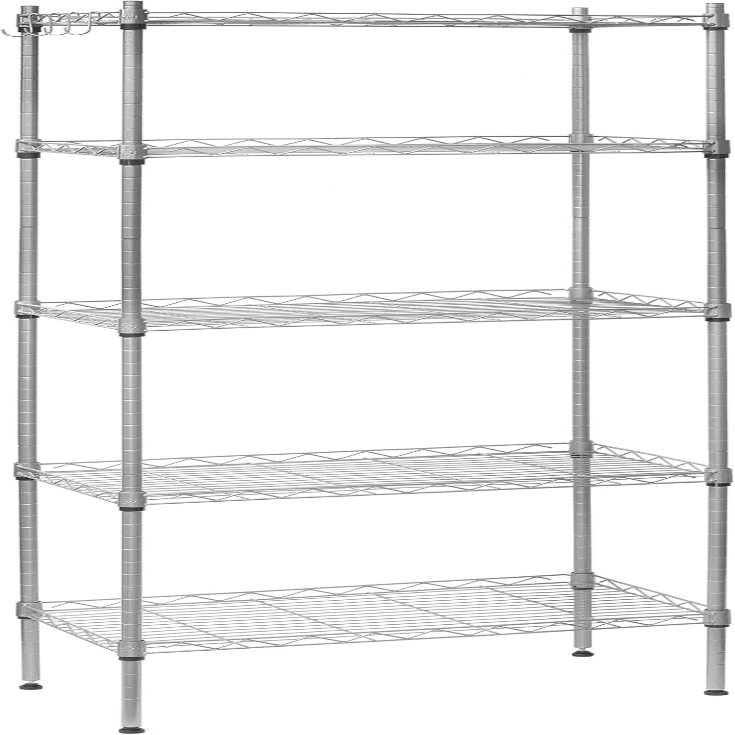 

5 Rack Heavy Duty Metal Organizer Adjustable Wire Rack Steel Organizer with Leveling Feet, Hooks and Wire Liners, Silver(23