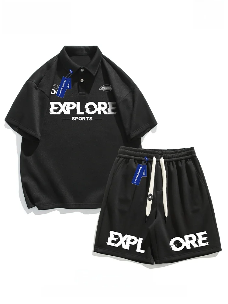 

Wassup Dozen Men's Casual Sportswear Set Summer Trendy Haome Five-Quarter Sve orts Two-Piece Set Cotton Polyester