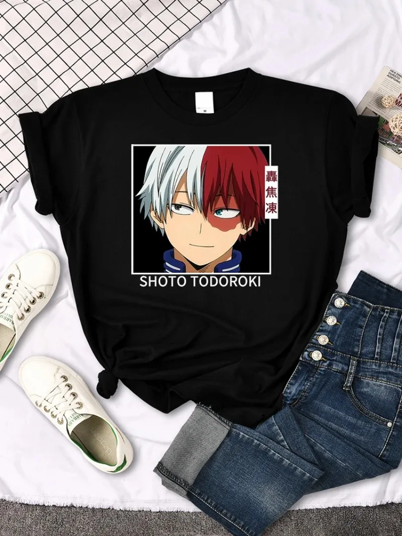 woman's Japan Style Casual Round neck clothes tees Female Tee shirts Anime My Hero Academia shoto todoroki printing Short sleeve