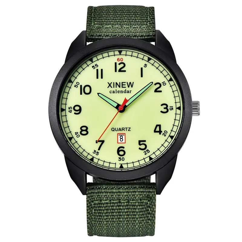 1pc / lot XINEW Brand Cheap Watches For Men Simple Nylon Band Army Sports Date Quartz Watch Erkek Barato Saat Reloj Hombre 2024