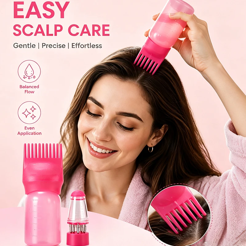 Hair Oil Applicator Bottle Scalp Massager Root Comb with Scale for Hair Treatment Essential Oil Scalp Care Dispenser