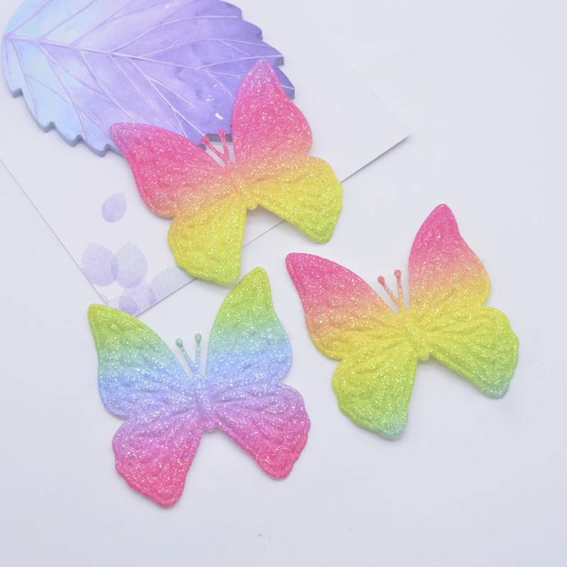 20 pz 50*55mm Glitter pelle arcobaleno farfalla per fai da te bambino copricapo fermagli per capelli Decor vestiti cappello scarpe patch accessori